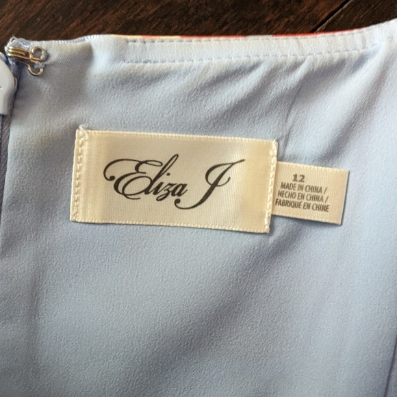 Eliza J Floral Blue Satin Cocktail Dress sz 12 - Picture 14 of 16